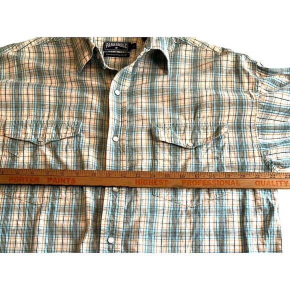 Panhandle Long Sleeve Button Up‎ Men's Large Slim Fit Pearl Snap Shirt Cream - Picture 5 of 7